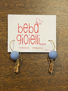 Ball Drop Earring in French Blue with Gold Cat Charm