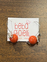 Load image into Gallery viewer, Large Ball Earrings in Salmon Red with Silver Butterfly