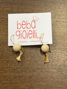 Ball Drop Earring in Cream with Gold Sitting Dog Charm