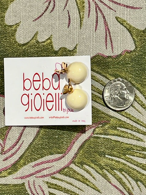 Half Sphere Stud Earring with Butterfly in Cream
