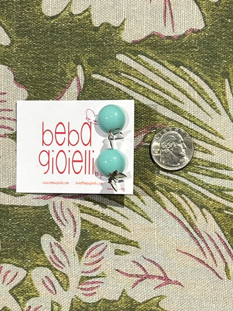 Half Sphere Stud Earring with Butterfly in Light Turquoise