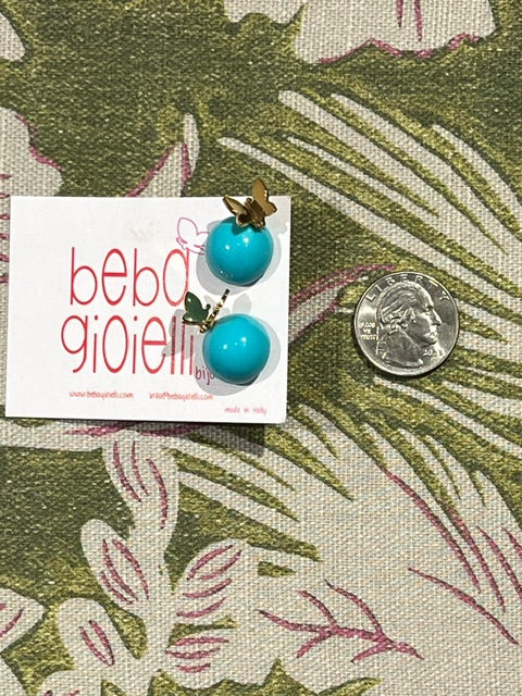 Half Sphere Stud Earring with Butterfly in Turquoise