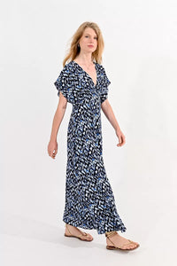 Printed Maxi Dress in Blue Flo