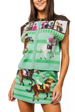 Load image into Gallery viewer, Derby Race Scene Knit Button Up Vest in Green