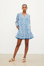 Load image into Gallery viewer, Kenley Mosaic Printed Boho Dress in Blue
