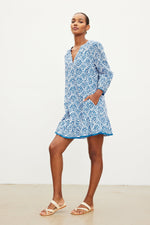 Load image into Gallery viewer, Kenley Mosaic Printed Boho Dress in Blue
