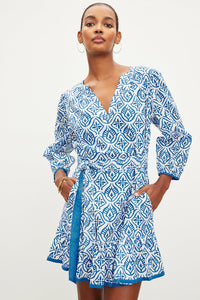 Kenley Mosaic Printed Boho Dress in Blue