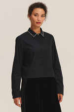 Load image into Gallery viewer, Jocelyn Long Sleeve Top with Pearls in Black