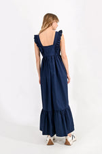 Load image into Gallery viewer, Ruffle Sleeve Square Neckline Maxi Dress in Navy
