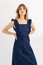 Load image into Gallery viewer, Ruffle Sleeve Square Neckline Maxi Dress in Navy
