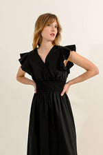 Load image into Gallery viewer, Ruffle V Neck Maxi Dress in Black
