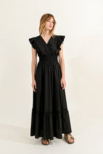 Load image into Gallery viewer, Ruffle V Neck Maxi Dress in Black
