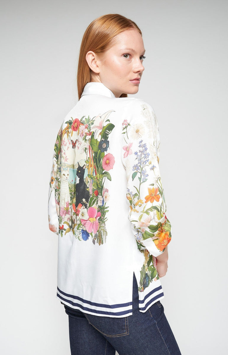 Tea Blouse in White Gatos Print – Mint Julep