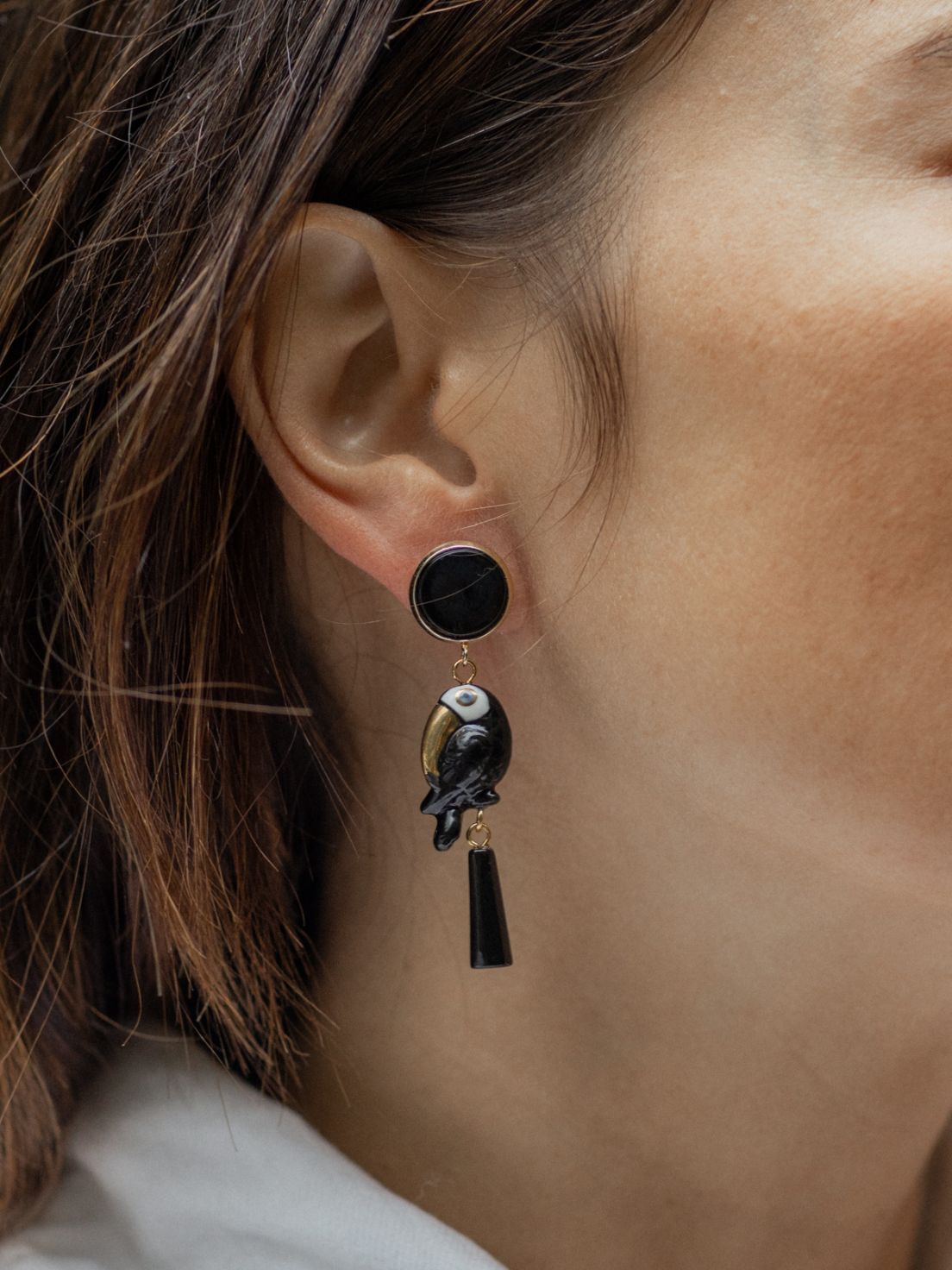 Toucan Pendant Earrings in Black