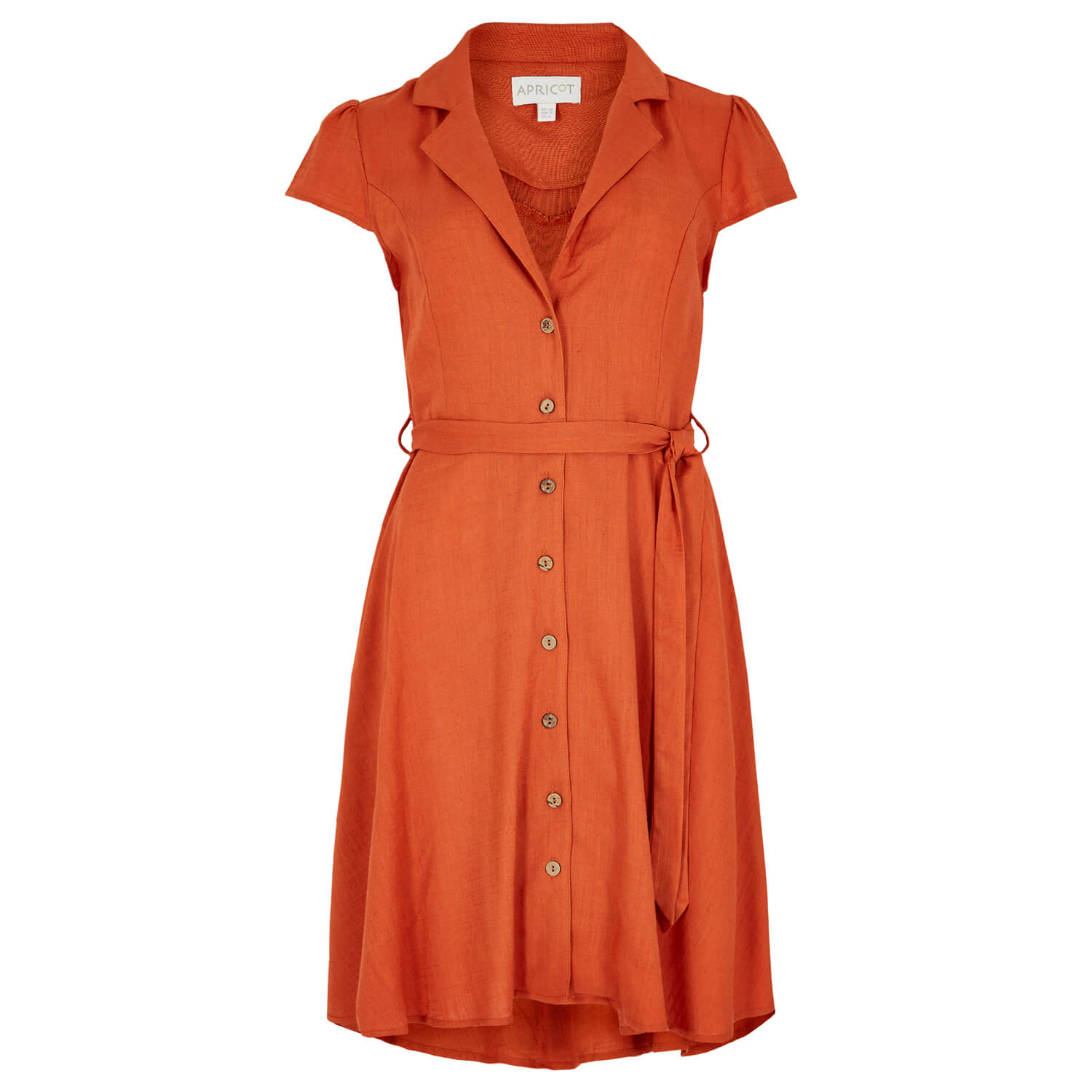 Open Collar Linen Shirt Dress in Orange