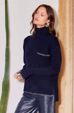 Load image into Gallery viewer, Sylvie Edge Stitch Sweater in Navy