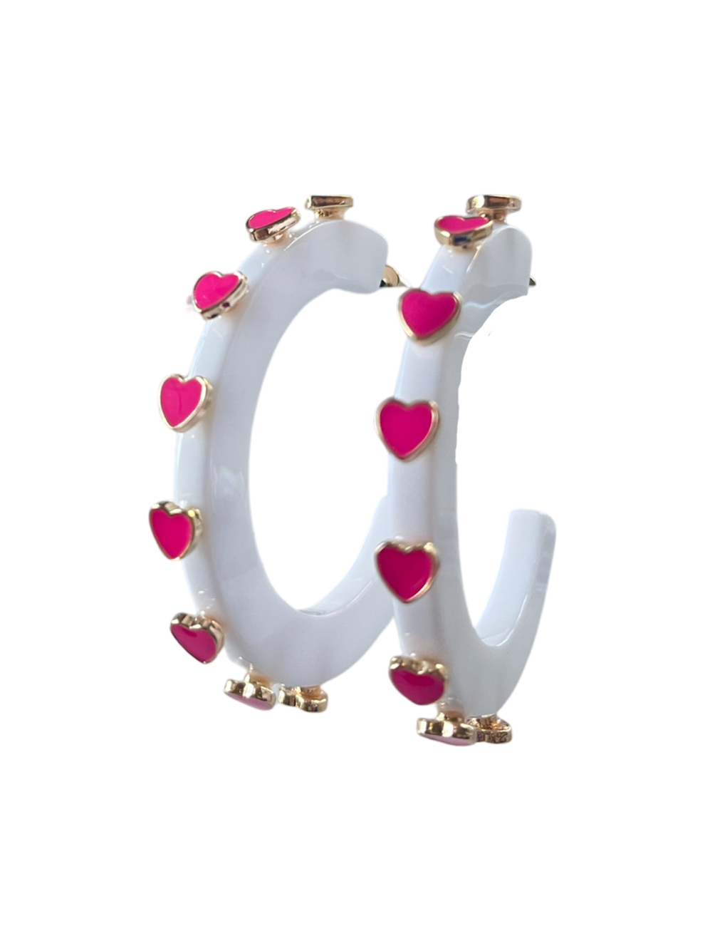 Heart Jewel Hoop in White/Hot Pink