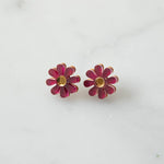 Load image into Gallery viewer, Daisy Stud Earrings in Aubergine Purple and Gold
