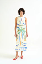 Load image into Gallery viewer, Sleeveless Maxi Dress in Palm and Mermaid Print
