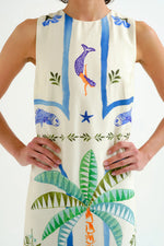 Load image into Gallery viewer, Sleeveless Maxi Dress in Palm and Mermaid Print
