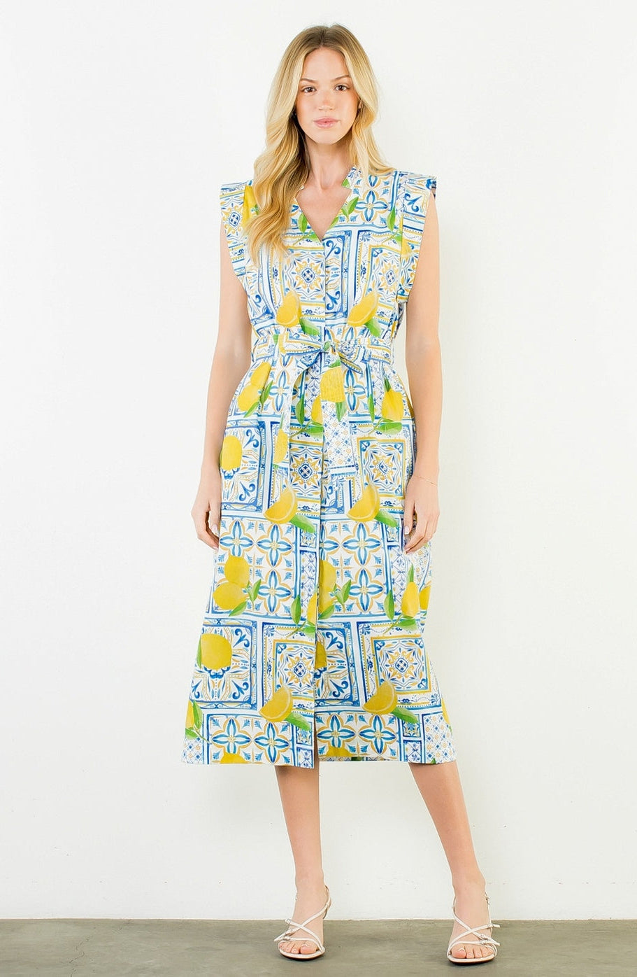 Lemon Midi Shirt Dress in Blue/Yellow