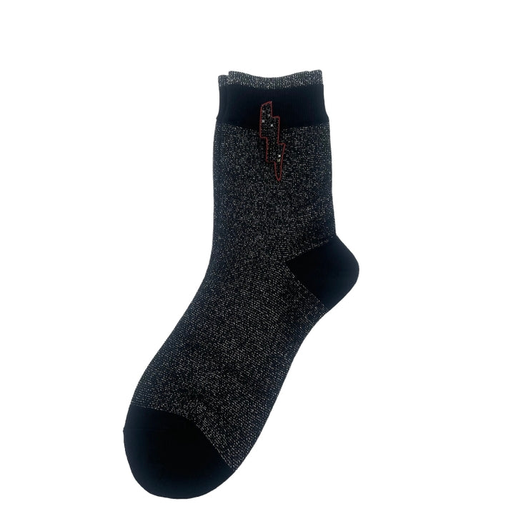 Tokyo Socks with Beaded Pins  - Black w/ Lightning Bolt