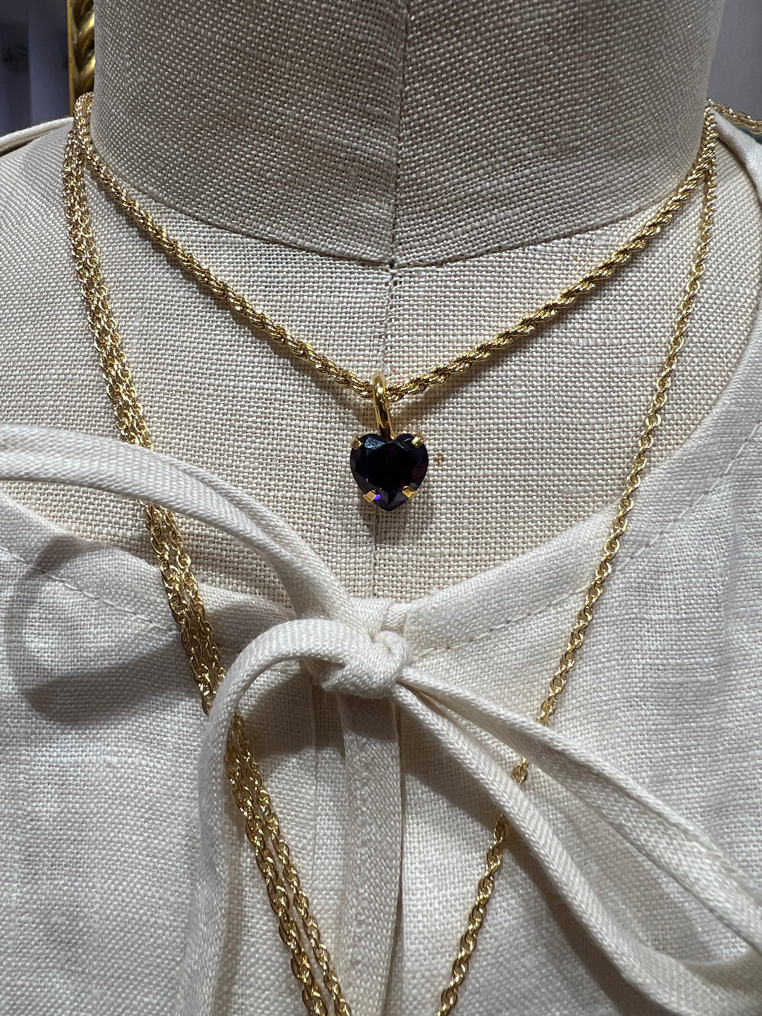 Rope Chain Heart Charm Necklace in Amethyst