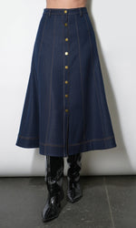 Load image into Gallery viewer, Indy Midi A-Line Denim Skirt in Indigo
