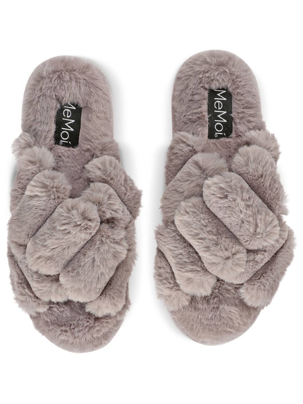 Double Cross Plush Slippers in Gray