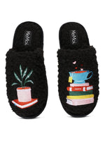 Load image into Gallery viewer, Book Club Plush Slippers in Black
