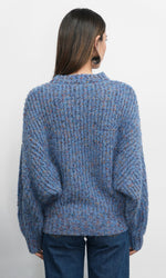 Load image into Gallery viewer, Jasper Slouchy Speckled Crew Neck Sweater in Retro Blue
