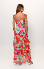 Load image into Gallery viewer, Kennedi Twist Front Tiered Maxi in Mint Watercolor Pastel Orchids
