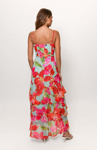 Kennedi Twist Front Tiered Maxi in Mint Watercolor Pastel Orchids