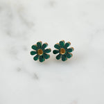Load image into Gallery viewer, Daisy Stud Earrings in Emerald Green and Gold
