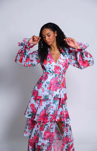 Bardot Wrap Dress in Icy Overgrown Garden Floral