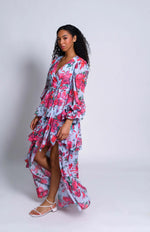 Load image into Gallery viewer, Bardot Wrap Dress in Icy Overgrown Garden Floral
