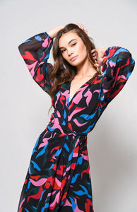 Bridge Maxi Dress in Multi Squiggle Leaves