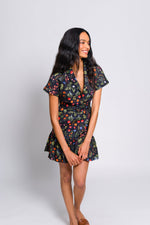 Load image into Gallery viewer, Peach Dress in Black Garden Floral

