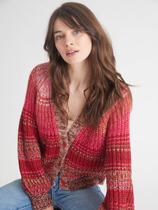 Rumi Ombre V-Neck Cardigan in Toasted Almond Multi
