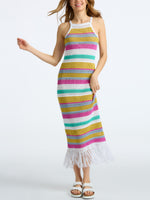 Load image into Gallery viewer, Halter Crochet Midi Dress in Cyan Multi
