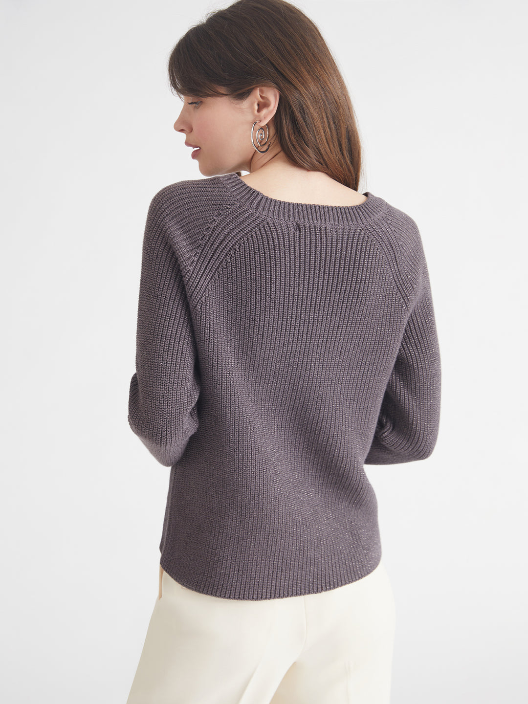 Jane Metallic Crewneck Sweater in Charcoal