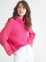 Load image into Gallery viewer, Vida Turtleneck Stripe Pullover in Fuchsia/Camel Combo
