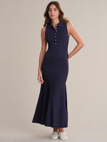 Load image into Gallery viewer, Nikki Johnny Collar Tank in Dark Blue
