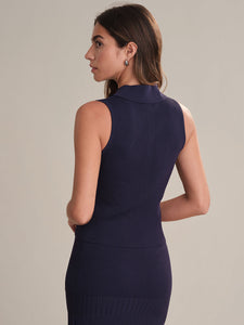 Nikki Johnny Collar Tank in Dark Blue