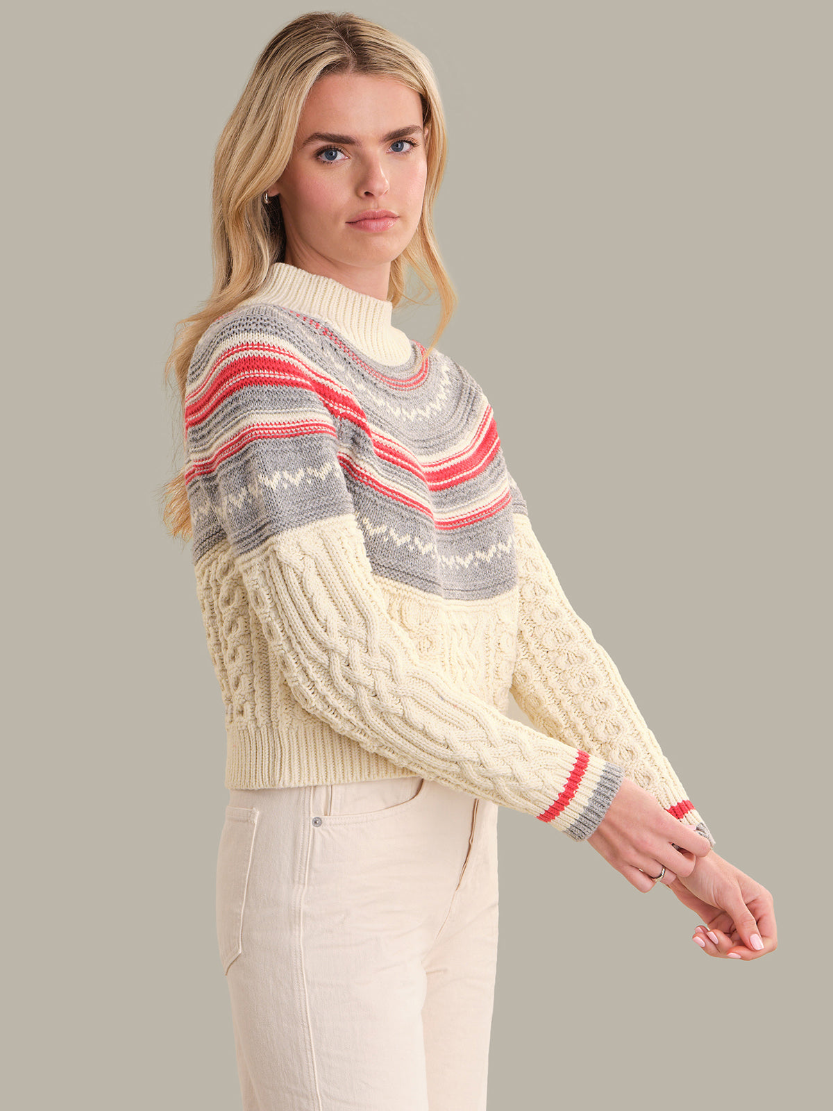 Anya Fair Isle Yoke Sweater in Sea Salt Combo