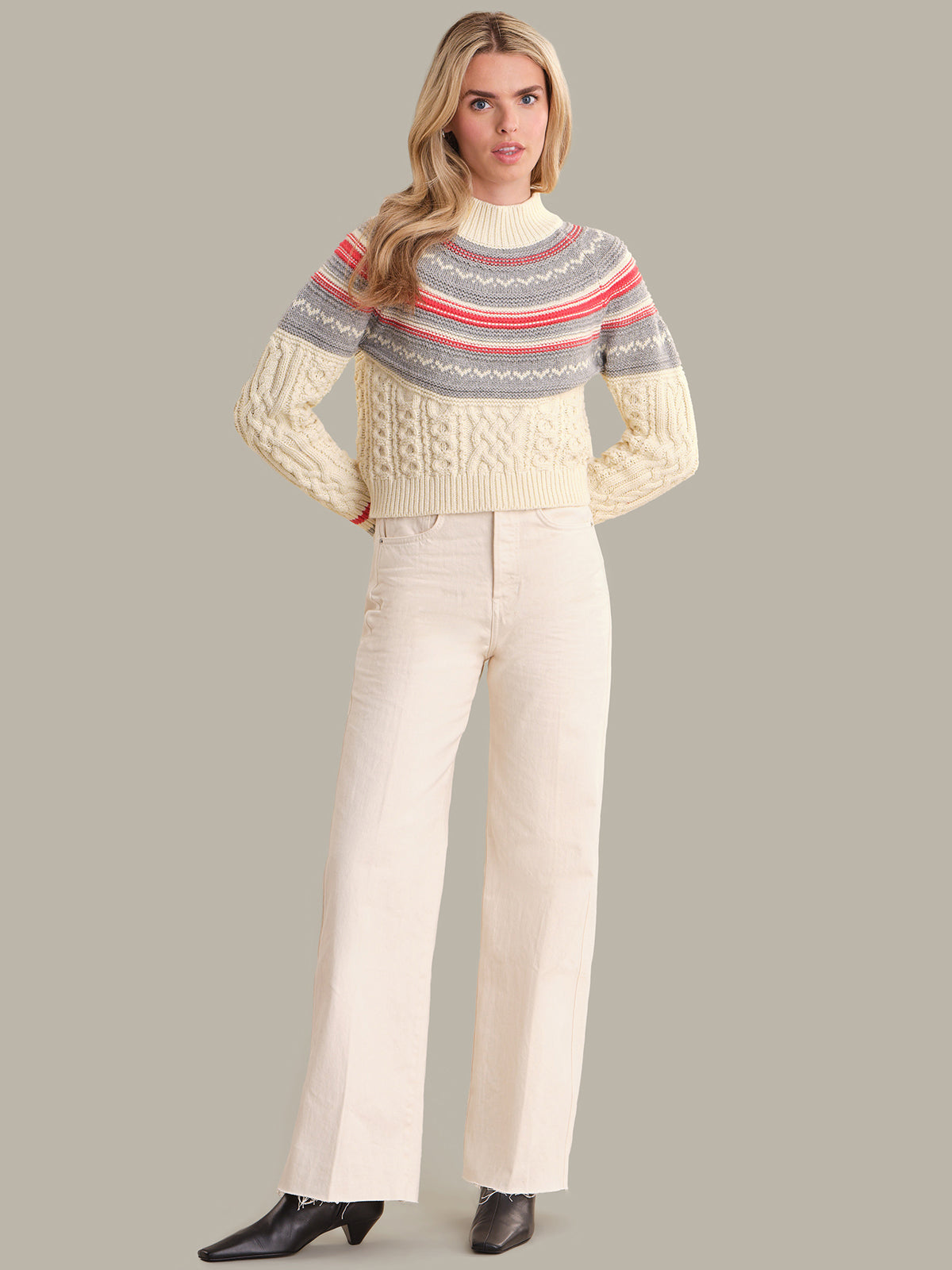 Anya Fair Isle Yoke Sweater in Sea Salt Combo