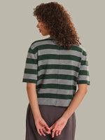 Load image into Gallery viewer, Colette Crew Neck Boxy Tee in Heather Grey/Bottle Green
