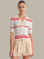 Load image into Gallery viewer, Calla Striped Polo Top in Bright Multi Stripe
