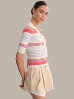 Load image into Gallery viewer, Calla Striped Polo Top in Bright Multi Stripe
