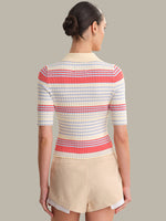 Load image into Gallery viewer, Calla Striped Polo Top in Bright Multi Stripe
